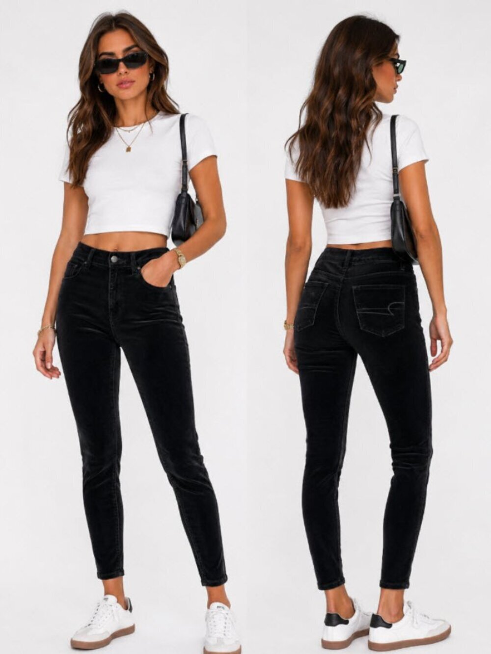 American Eagle Velour Super Stretch Jeans Black skinny Jeggings Size 2